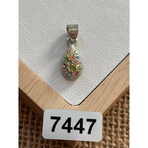 925 marked Silver Teardrop Pendant With Multicolored CZ Gemstones